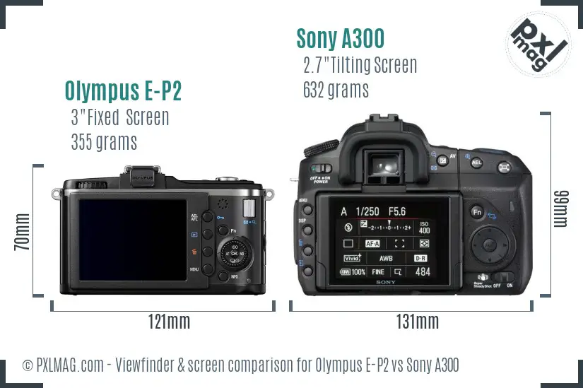 Olympus E-P2 vs Sony A300 Screen and Viewfinder comparison