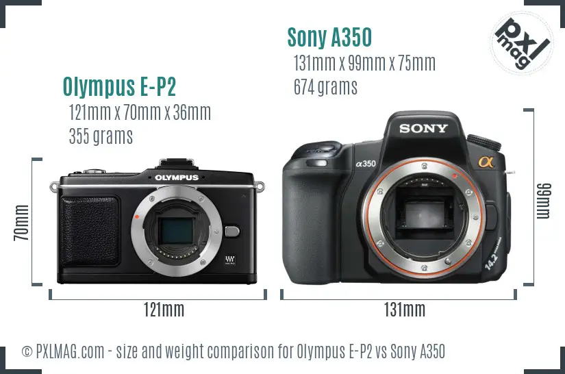 Olympus E-P2 vs Sony A350 size comparison
