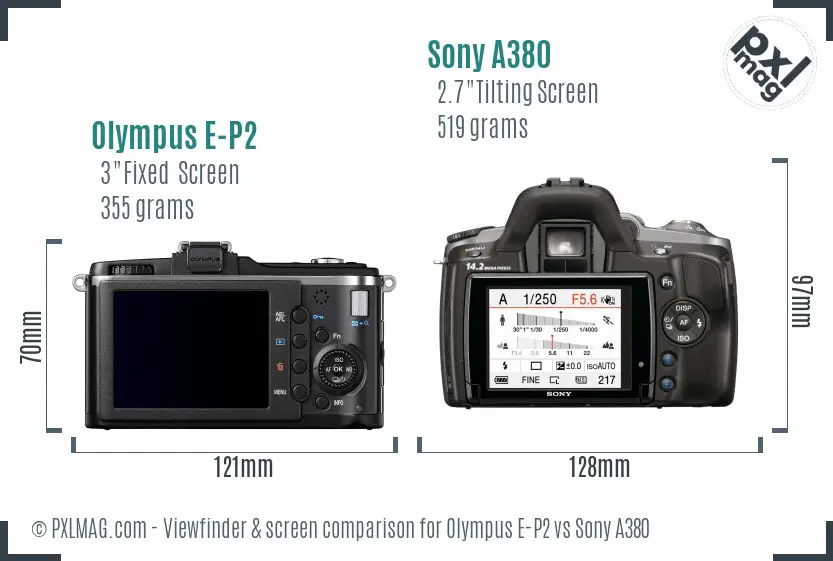 Olympus E-P2 vs Sony A380 Screen and Viewfinder comparison