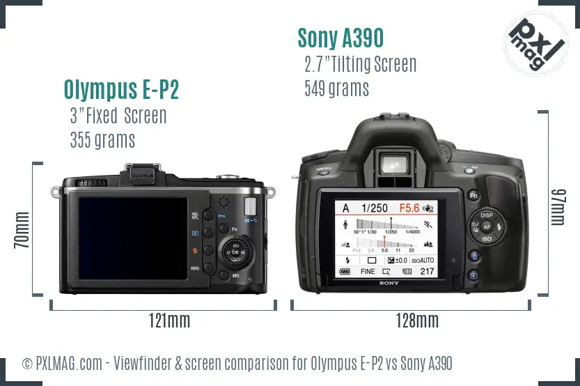 Olympus E-P2 vs Sony A390 Screen and Viewfinder comparison