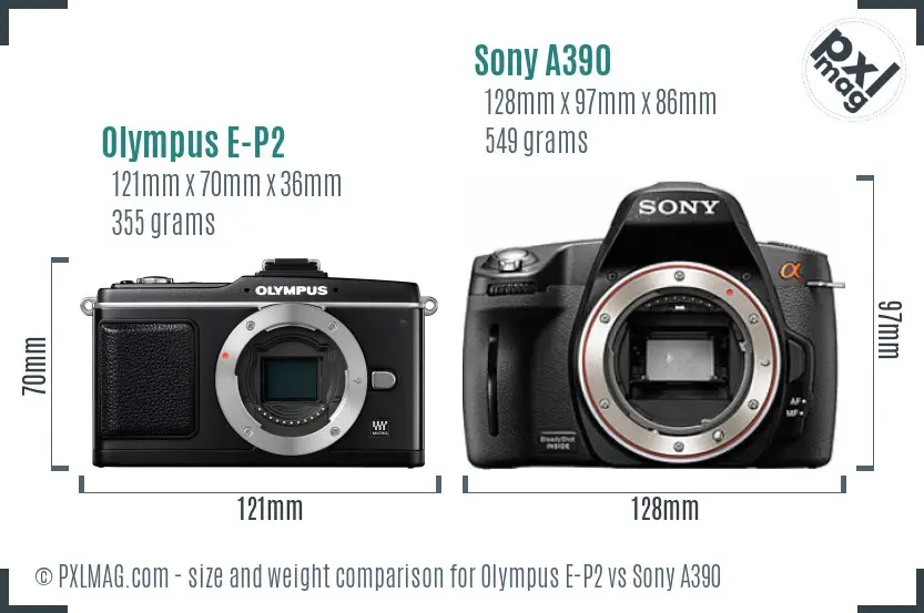 Olympus E-P2 vs Sony A390 size comparison