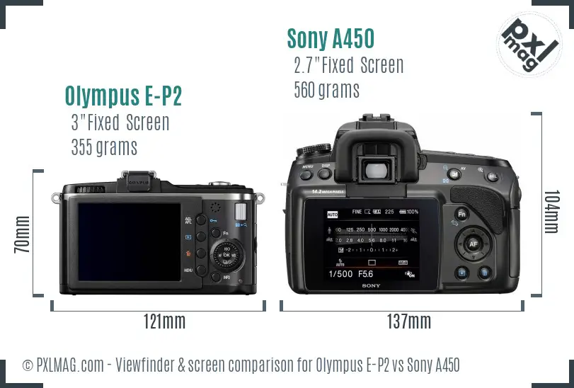 Olympus E-P2 vs Sony A450 Screen and Viewfinder comparison