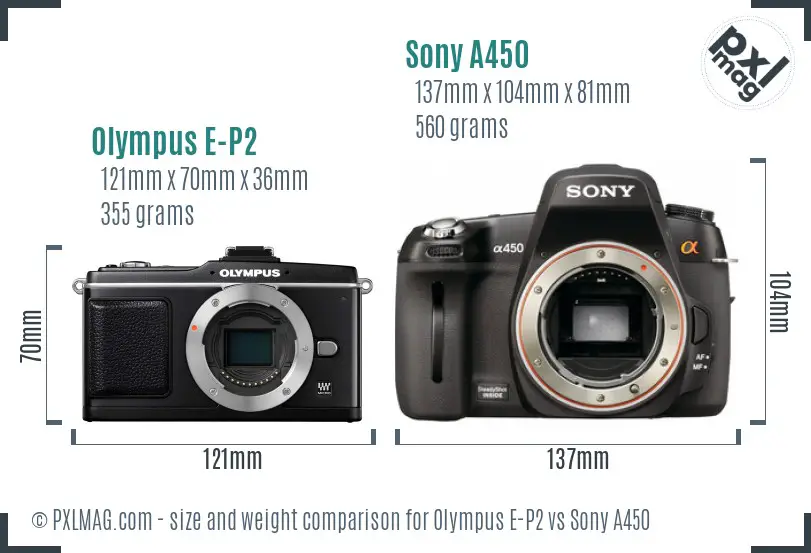 Olympus E-P2 vs Sony A450 size comparison