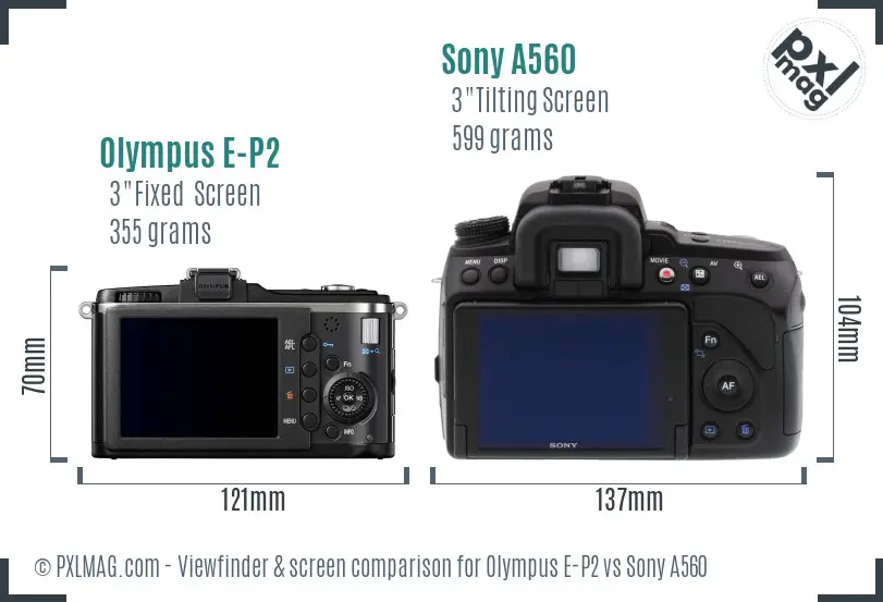 Olympus E-P2 vs Sony A560 Screen and Viewfinder comparison