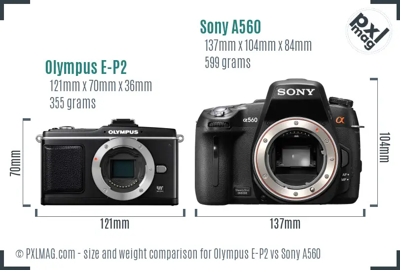 Olympus E-P2 vs Sony A560 size comparison