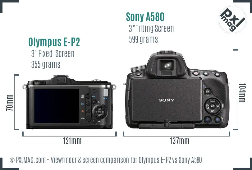 Olympus E-P2 vs Sony A580 Screen and Viewfinder comparison