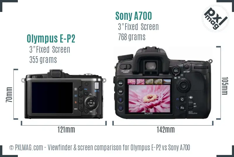 Olympus E-P2 vs Sony A700 Screen and Viewfinder comparison