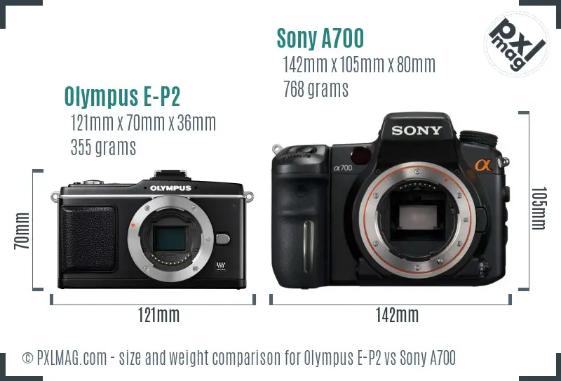 Olympus E-P2 vs Sony A700 size comparison