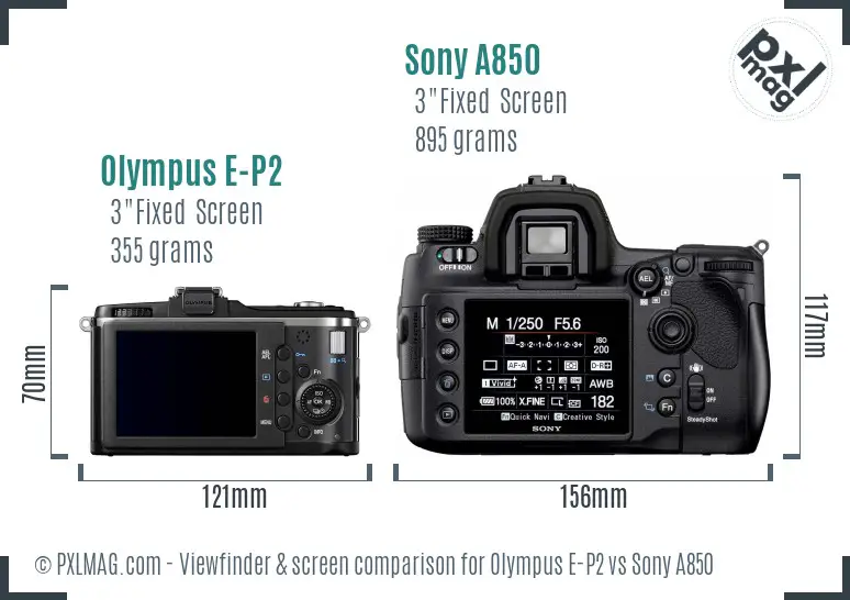Olympus E-P2 vs Sony A850 Screen and Viewfinder comparison