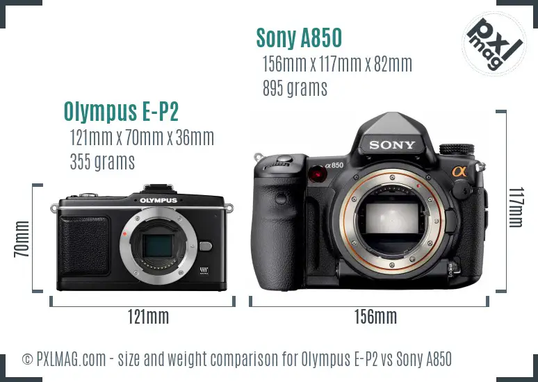 Olympus E-P2 vs Sony A850 size comparison