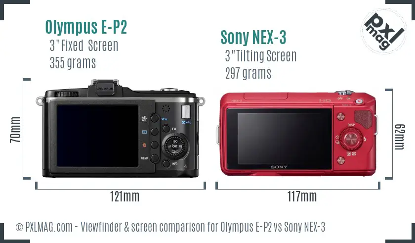 Olympus E-P2 vs Sony NEX-3 Screen and Viewfinder comparison Olympus E-P2 vs Sony NEX-3 Screen and Viewfinder comparison