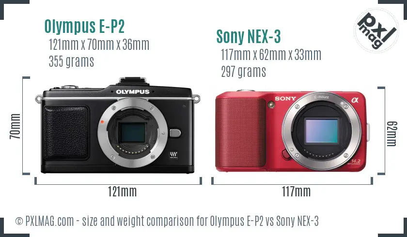 Olympus E-P2 vs Sony NEX-3 size comparison Olympus E-P2 vs Sony NEX-3 size comparison