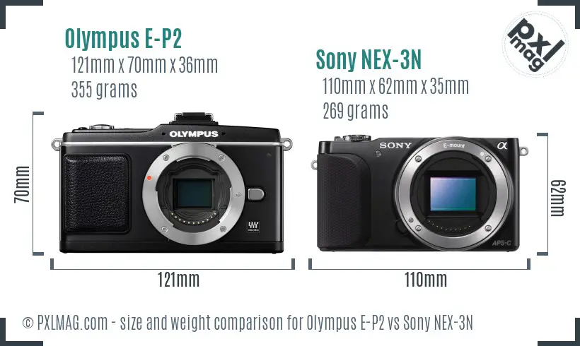 Olympus E-P2 vs Sony NEX-3N size comparison