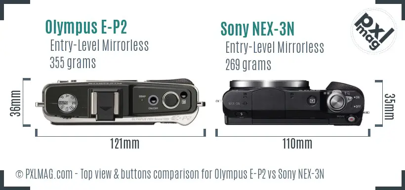 Olympus E-P2 vs Sony NEX-3N top view buttons comparison