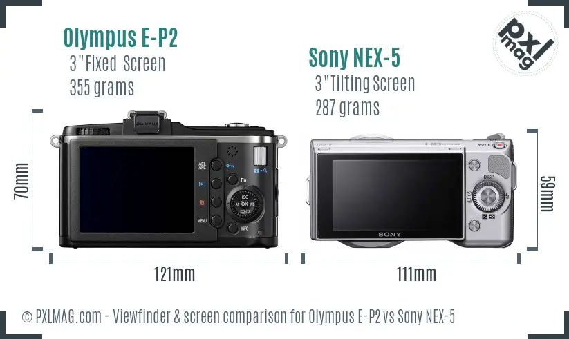Olympus E-P2 vs Sony NEX-5 Screen and Viewfinder comparison