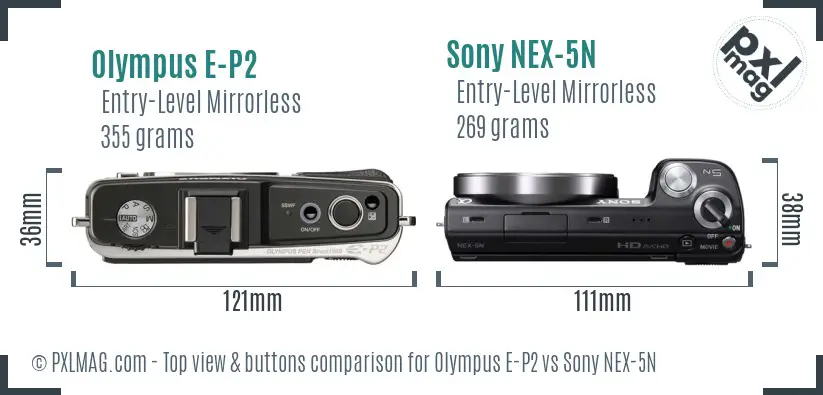 Olympus E-P2 vs Sony NEX-5N top view buttons comparison