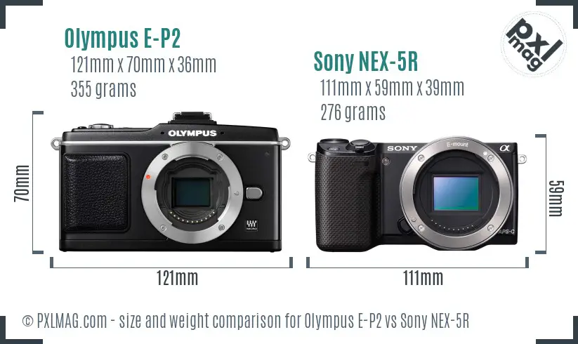 Olympus E-P2 vs Sony NEX-5R size comparison