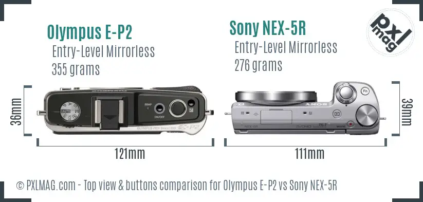 Olympus E-P2 vs Sony NEX-5R top view buttons comparison