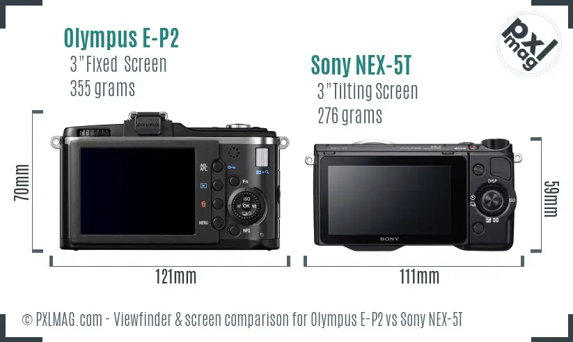 Olympus E-P2 vs Sony NEX-5T Screen and Viewfinder comparison
