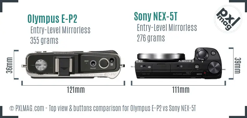 Olympus E-P2 vs Sony NEX-5T top view buttons comparison