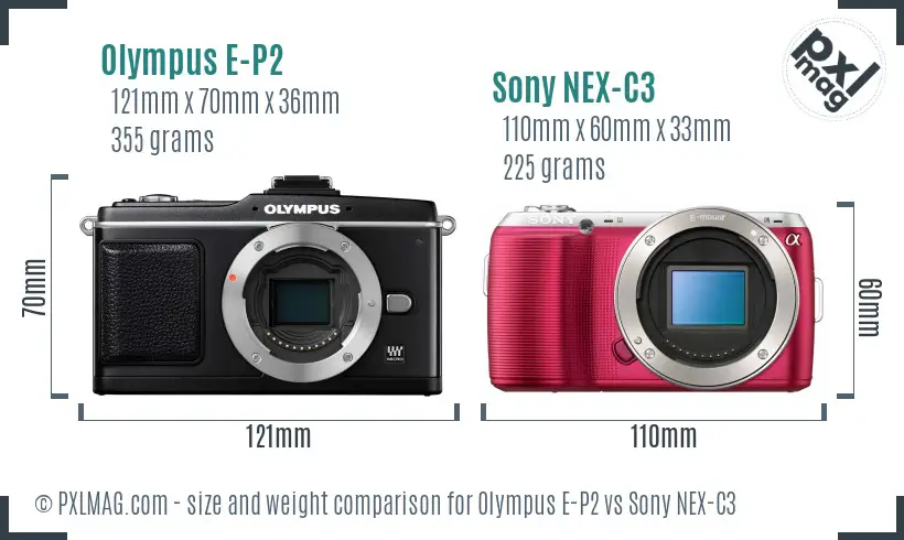 Olympus E-P2 vs Sony NEX-C3 size comparison