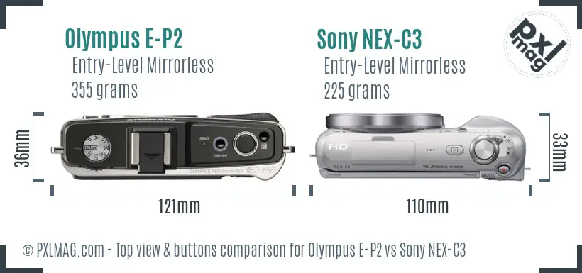 Olympus E-P2 vs Sony NEX-C3 top view buttons comparison