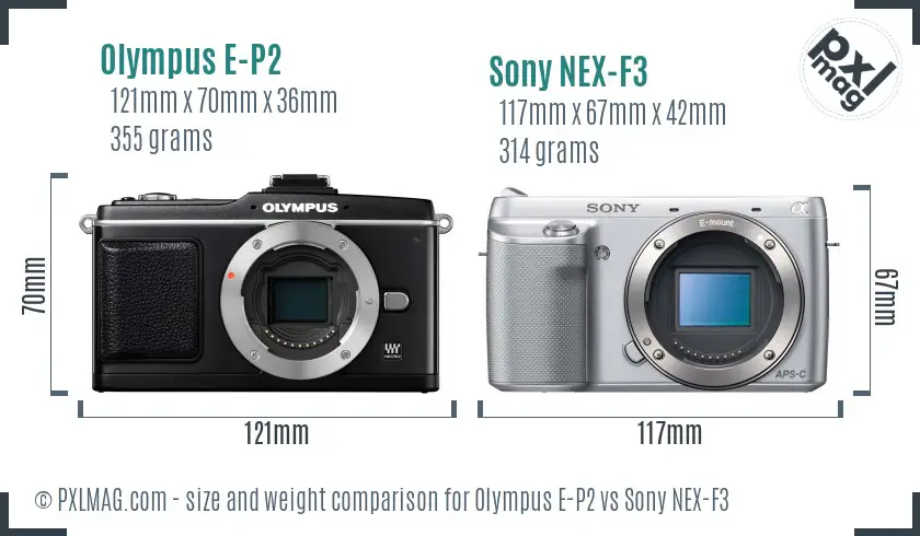 Olympus E-P2 vs Sony NEX-F3 size comparison