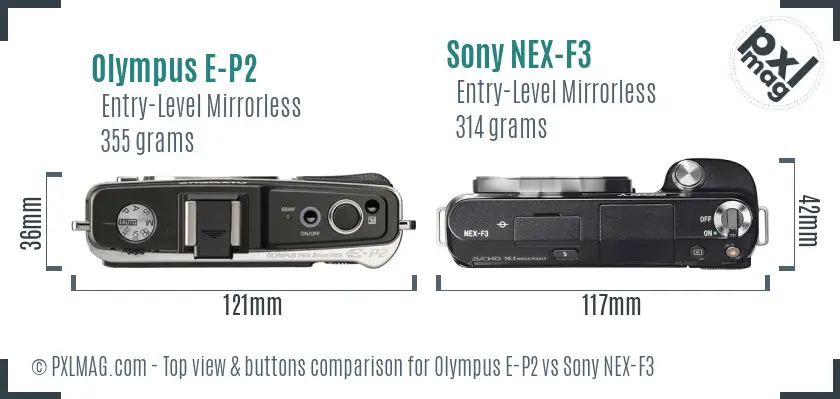 Olympus E-P2 vs Sony NEX-F3 top view buttons comparison