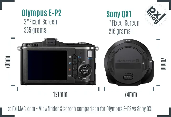 Olympus E-P2 vs Sony QX1 Screen and Viewfinder comparison