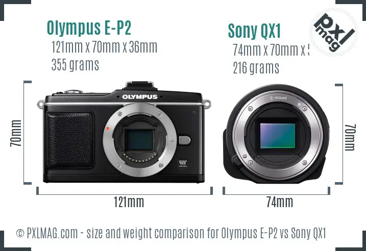 Olympus E-P2 vs Sony QX1 size comparison