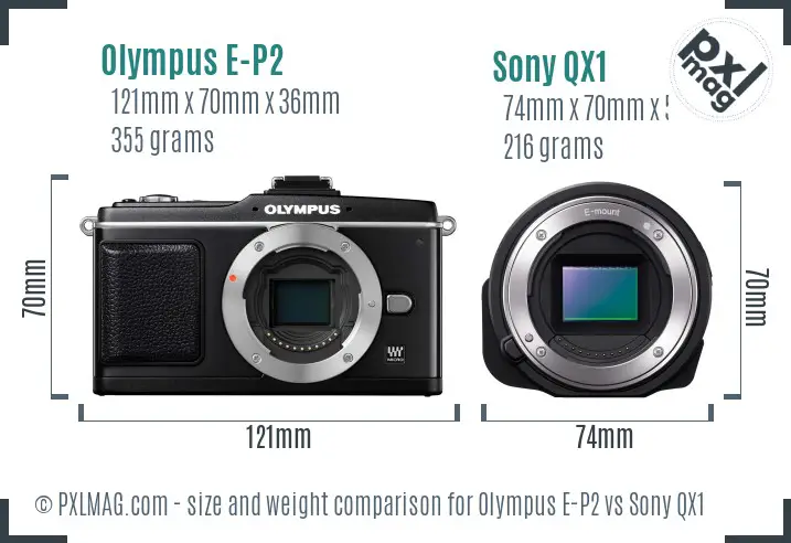 Olympus E-P2 vs Sony QX1 size comparison Olympus E-P2 vs Sony QX1 size comparison
