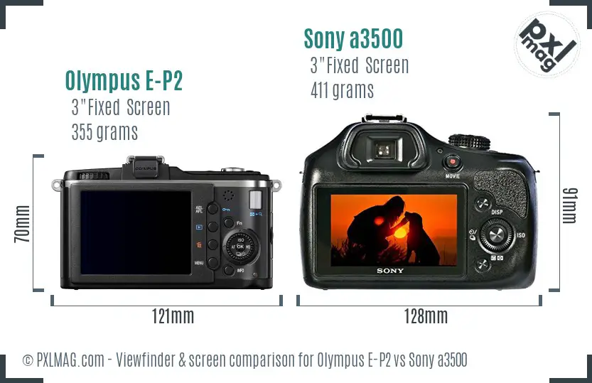Olympus E-P2 vs Sony a3500 Screen and Viewfinder comparison