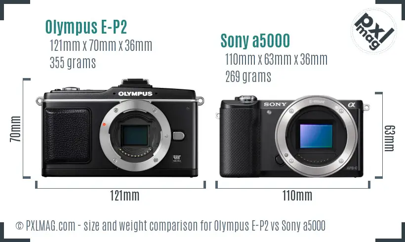 Olympus E-P2 vs Sony a5000 size comparison Olympus E-P2 vs Sony a5000 size comparison