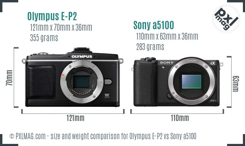 Olympus E-P2 vs Sony a5100 size comparison