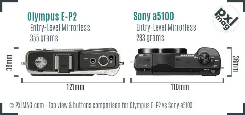 Olympus E-P2 vs Sony a5100 top view buttons comparison
