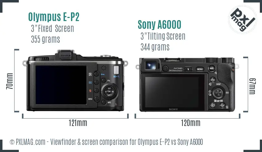 Olympus E-P2 vs Sony A6000 Screen and Viewfinder comparison