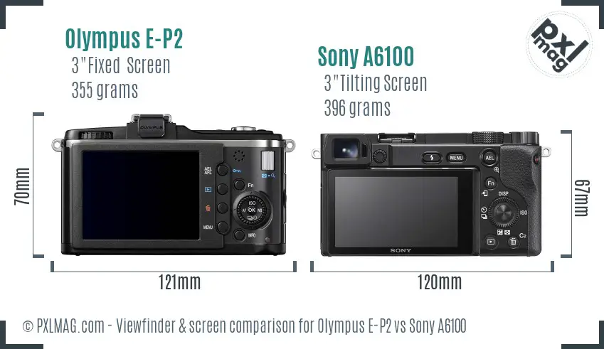 Olympus E-P2 vs Sony A6100 Screen and Viewfinder comparison