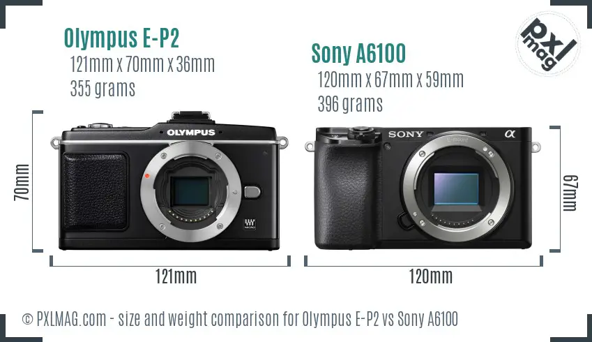 Olympus E-P2 vs Sony A6100 size comparison