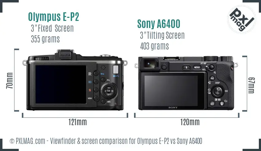 Olympus E-P2 vs Sony A6400 Screen and Viewfinder comparison
