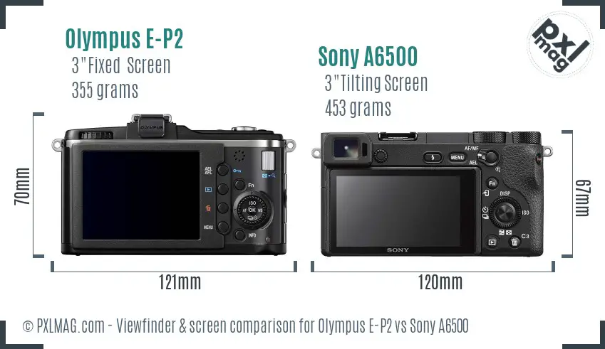 Olympus E-P2 vs Sony A6500 Screen and Viewfinder comparison