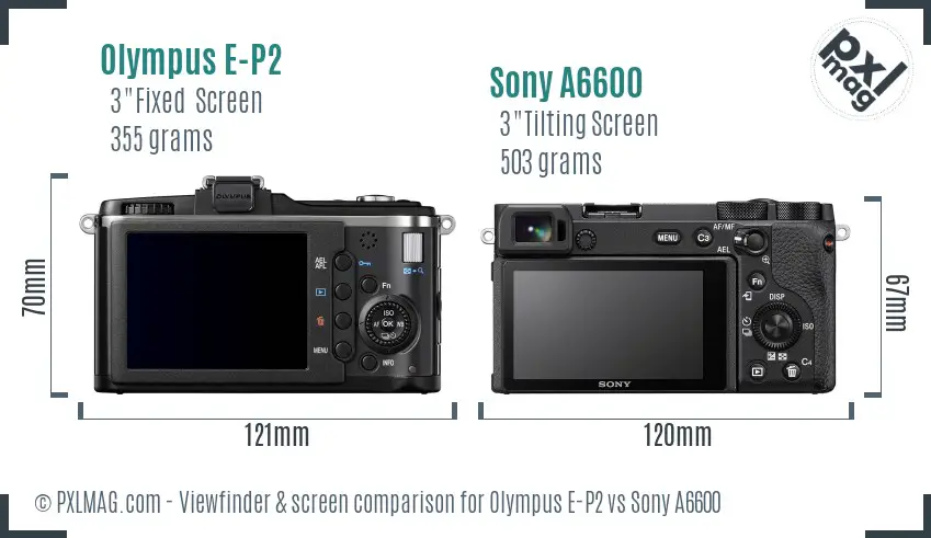 Olympus E-P2 vs Sony A6600 Screen and Viewfinder comparison