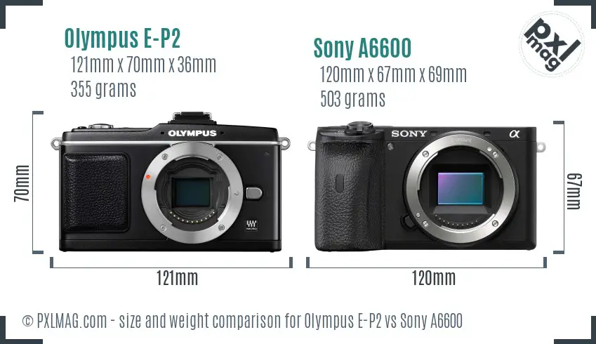 Olympus E-P2 vs Sony A6600 size comparison