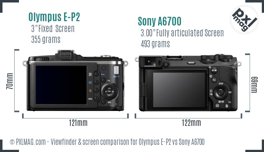 Olympus E-P2 vs Sony A6700 Screen and Viewfinder comparison