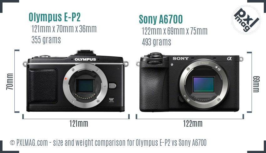 Olympus E-P2 vs Sony A6700 size comparison Olympus E-P2 vs Sony A6700 size comparison