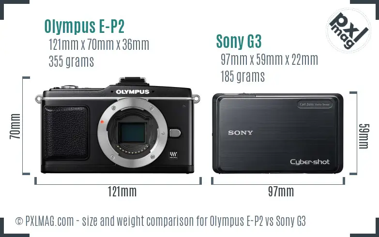 Olympus E-P2 vs Sony G3 size comparison