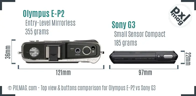 Olympus E-P2 vs Sony G3 top view buttons comparison