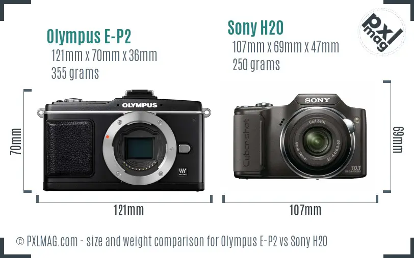 Olympus E-P2 vs Sony H20 size comparison