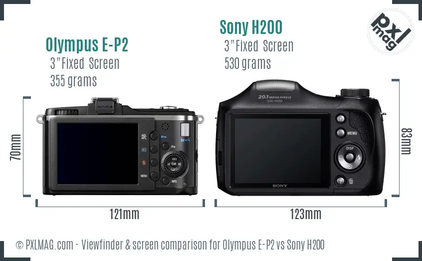 Olympus E-P2 vs Sony H200 Screen and Viewfinder comparison