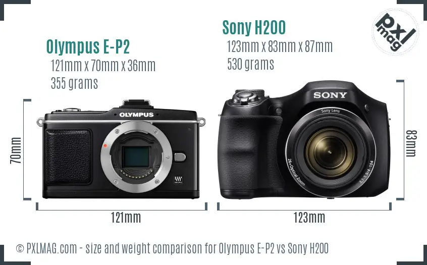 Olympus E-P2 vs Sony H200 size comparison