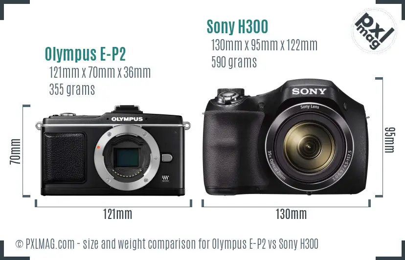 Olympus E-P2 vs Sony H300 size comparison